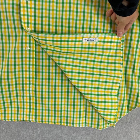 Maus & Hoffman Mens XXL Green‎ Yellow Gingham Short Sleeve Cotton Shirt Buttoned - Picture 7 of 15